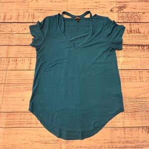 Express Teal Short Sleeve V-Neck Top